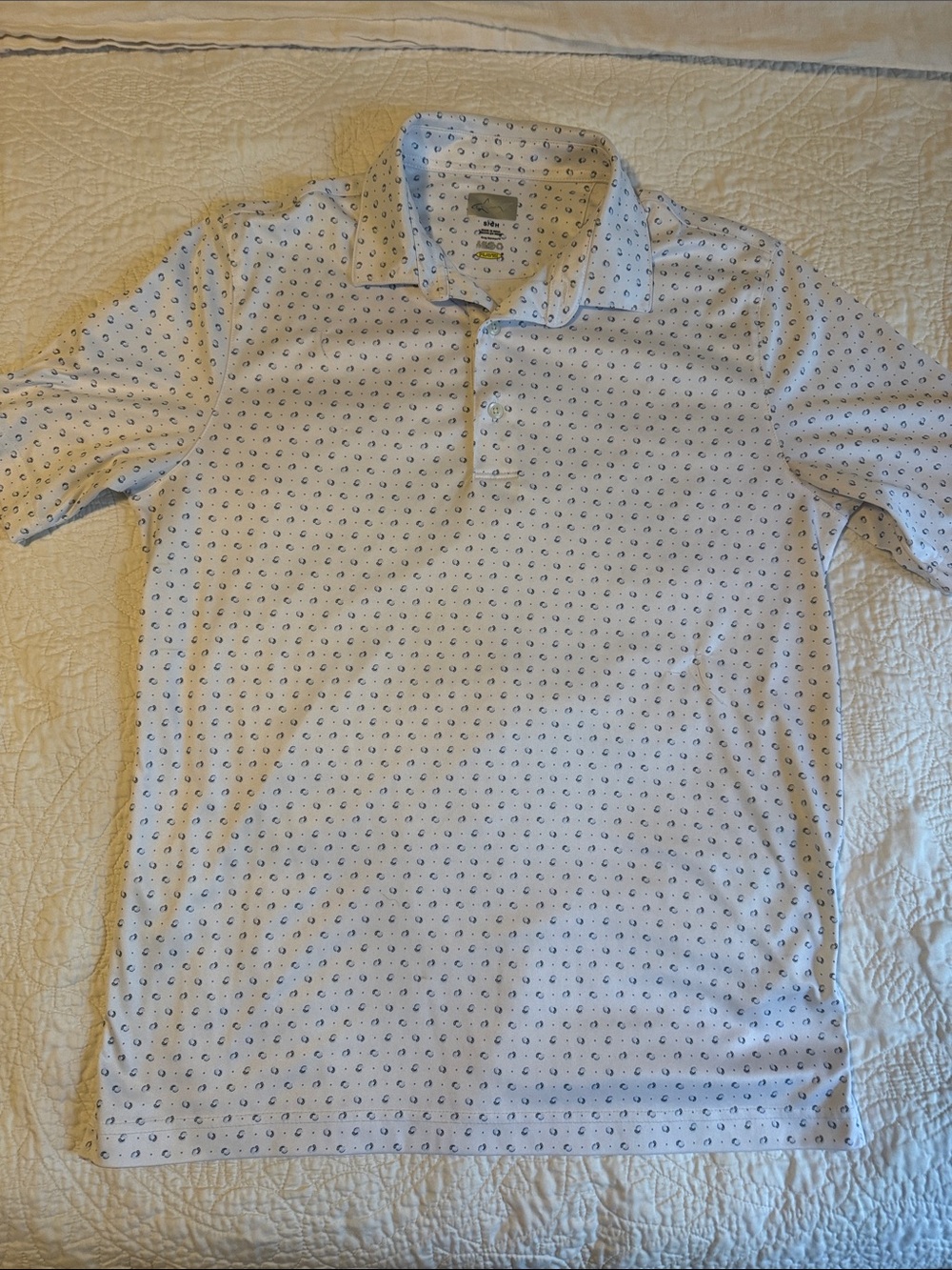 Greg Norman White Polo with Blue Micro Print
